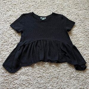 Black Cropped Ruffle Top